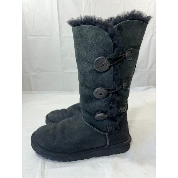 UGG Bailey Button II Triple Black Suede Boot Womens Size 7 - Picture 4 of 12